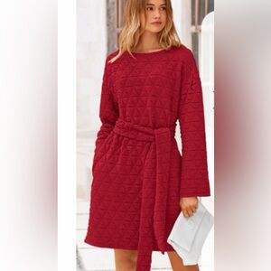 Pretty Garden Quilted Red Belted Dress Size XL NWT